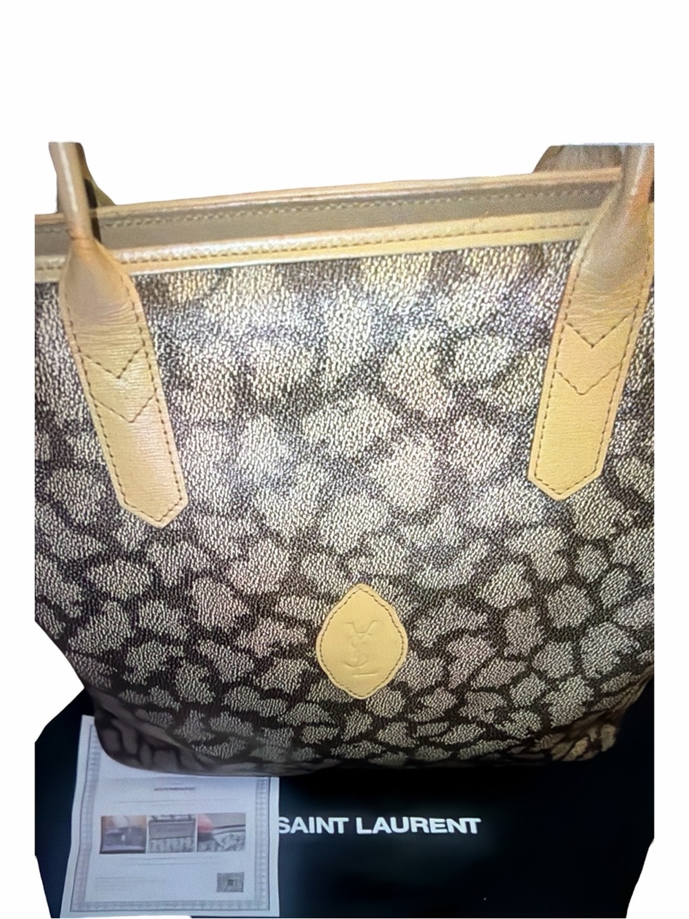 Vintage Yves Saint Laurent YSL Giraffe Print Coated Canvas Tote Bag w/ Dustbag